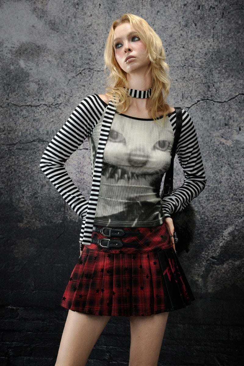 Crimson Edge Plaid Pleated Skirt