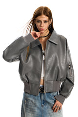 Rogue Flight Leather Bomber Jacket - Gray