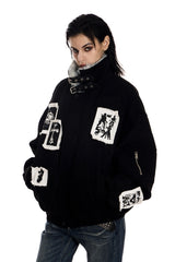 Shadow Patch Fur-Collar Warm Jacket - Black