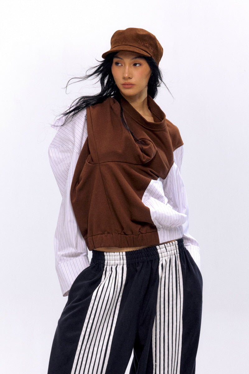 Dual Identity Striped Contrast Sweatshirt - Brown