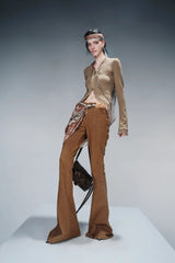 Layered Sheer Long-Sleeve Top - Brown