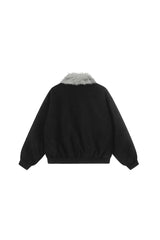 Shadow Patch Fur-Collar Warm Jacket - Black