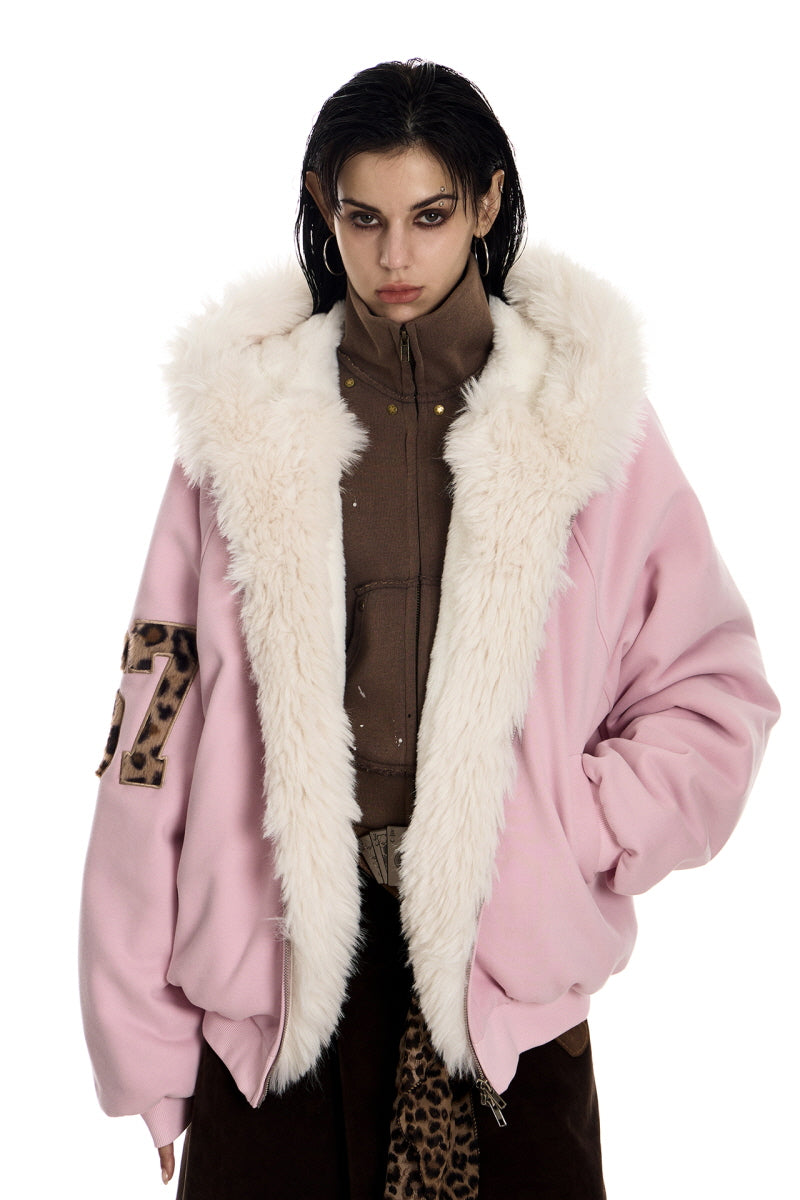 Frosted Pink Varsity Hooded Jacket