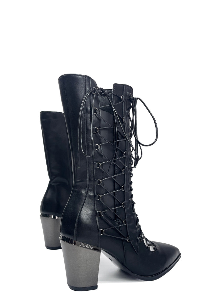 Midnight Lace-Up Heeled Boots
