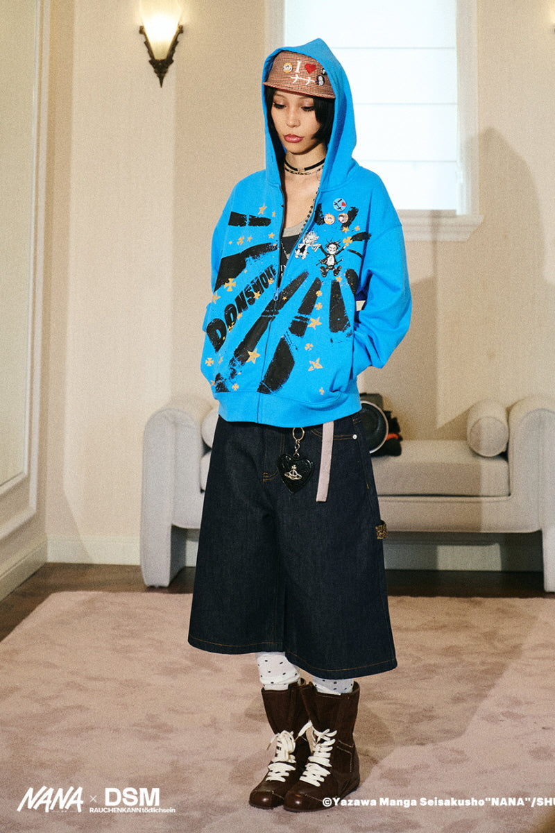 NANA Starburst Graphic Zip-Up Hoodie - Blue
