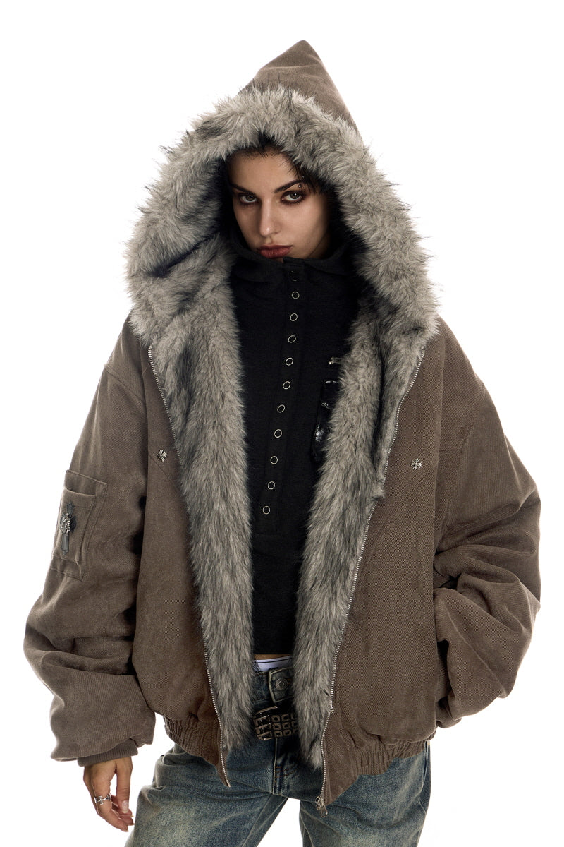 Frostbound Suede Fur Hooded Jacket