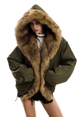 Urban Wolf Faux Fur Oversized Parka - Army Green