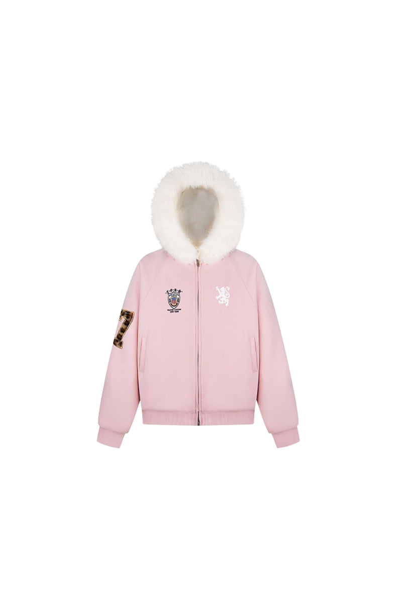Frosted Pink Varsity Hooded Jacket