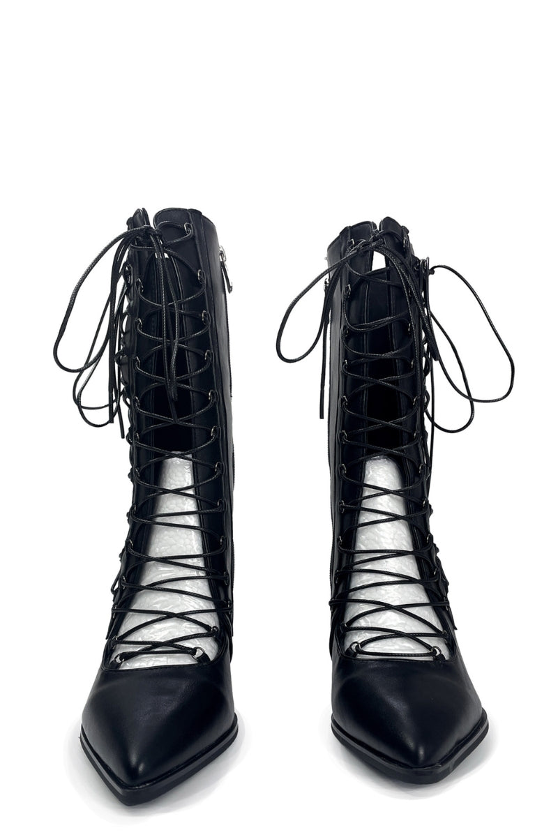 Midnight Lace-Up Heeled Boots