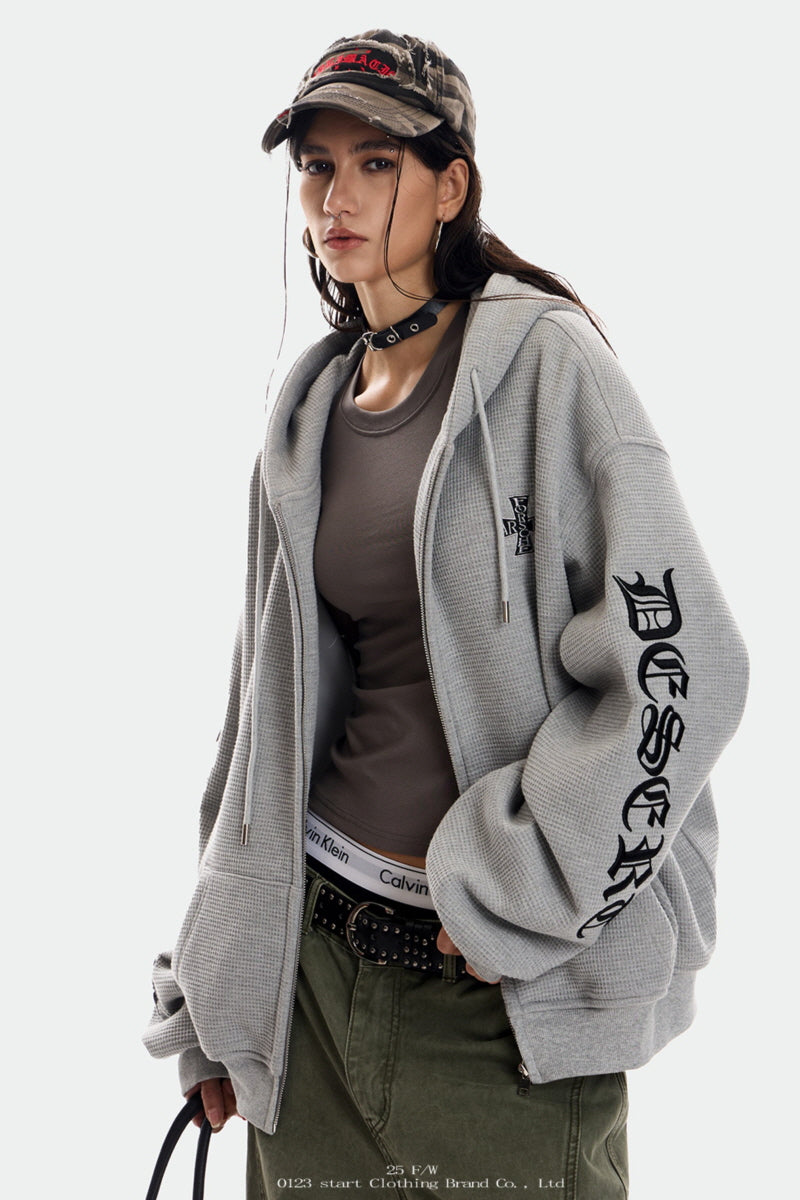 Gothic Waffle Oversized Zip Hoodie