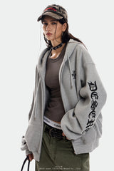 Gothic Waffle Oversized Zip Hoodie