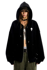 Cross Emblem Oversize Hoodie - Black