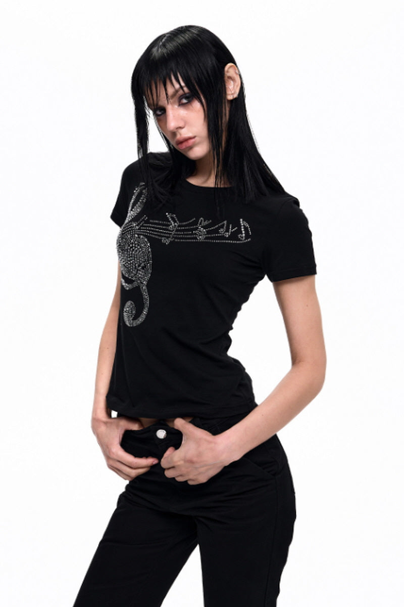 Rhinestone Note Slim T-Shirt