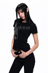 Rhinestone Note Slim T-Shirt