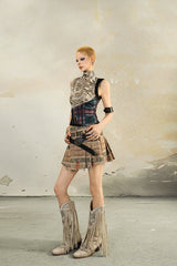 Fringe Script Pleated Mini Skirt