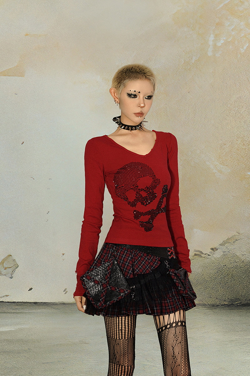 Crimson Skull Sparkle Long Sleeve Top