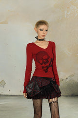 Crimson Skull Sparkle Long Sleeve Top