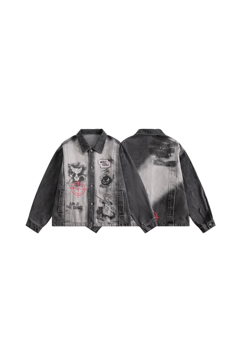 Target Locked Distressed Graphic Denim Jacket