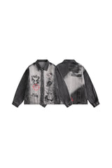 Target Locked Distressed Graphic Denim Jacket
