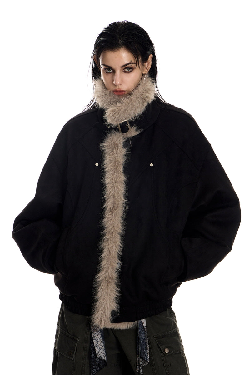 Feral Frost Suede Fur Jacket - Black
