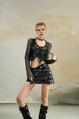 Metal Mesh Tie-Up Cropped Jacket