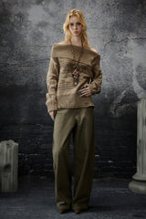 Khaki Rebel Off-Shoulder Knit Sweater