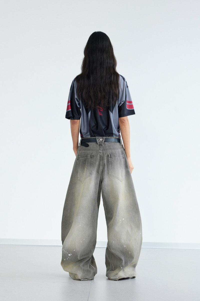 Vintage Grey Wide-Leg Denim Pants