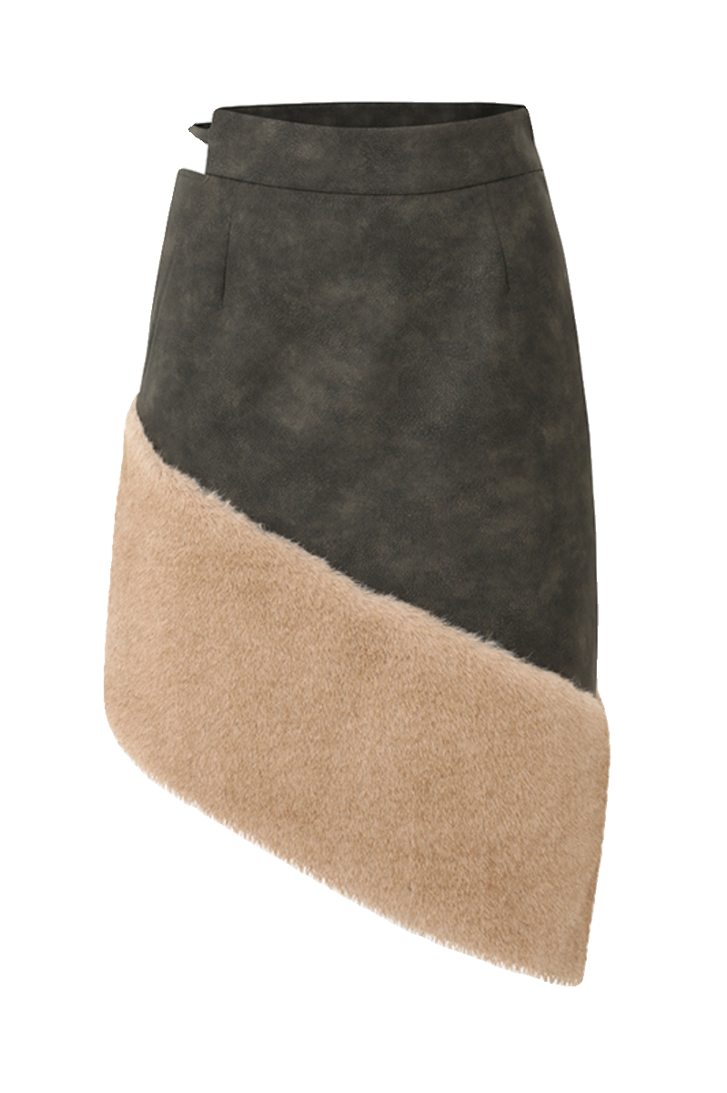 Retro Fur Accent Asymmetric Skirt