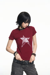 Panic Pulse Star Tee-Punk Red