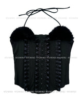 Velvet Edge Corset & Fur-Trim Flare Pants Set