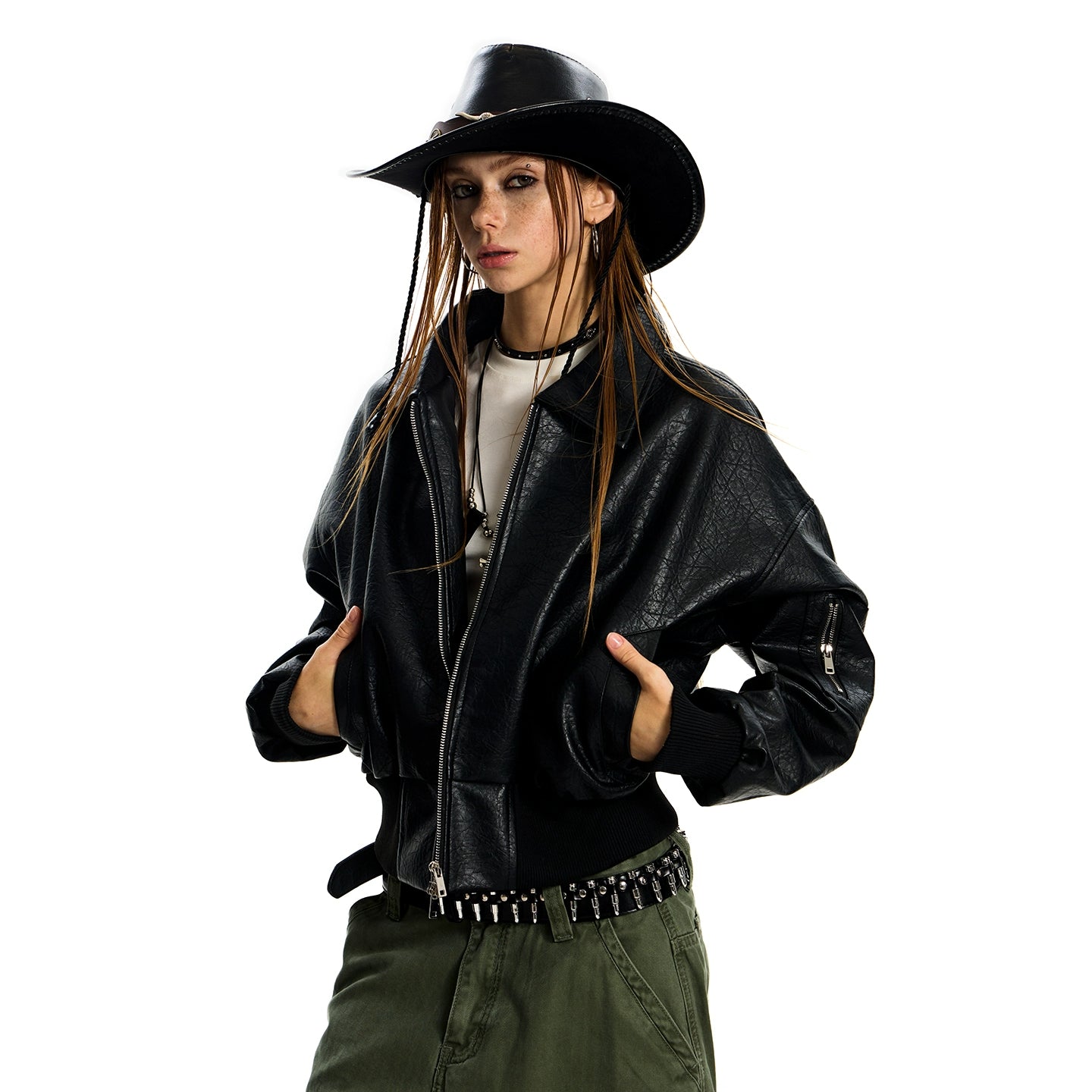 Rogue Flight Leather Bomber Jacket - Black