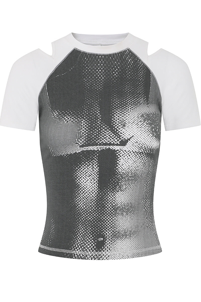 Illusion Mesh Print Slim T-Shirt