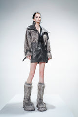 Textured Realm Leather & Fur Jacket-Gray