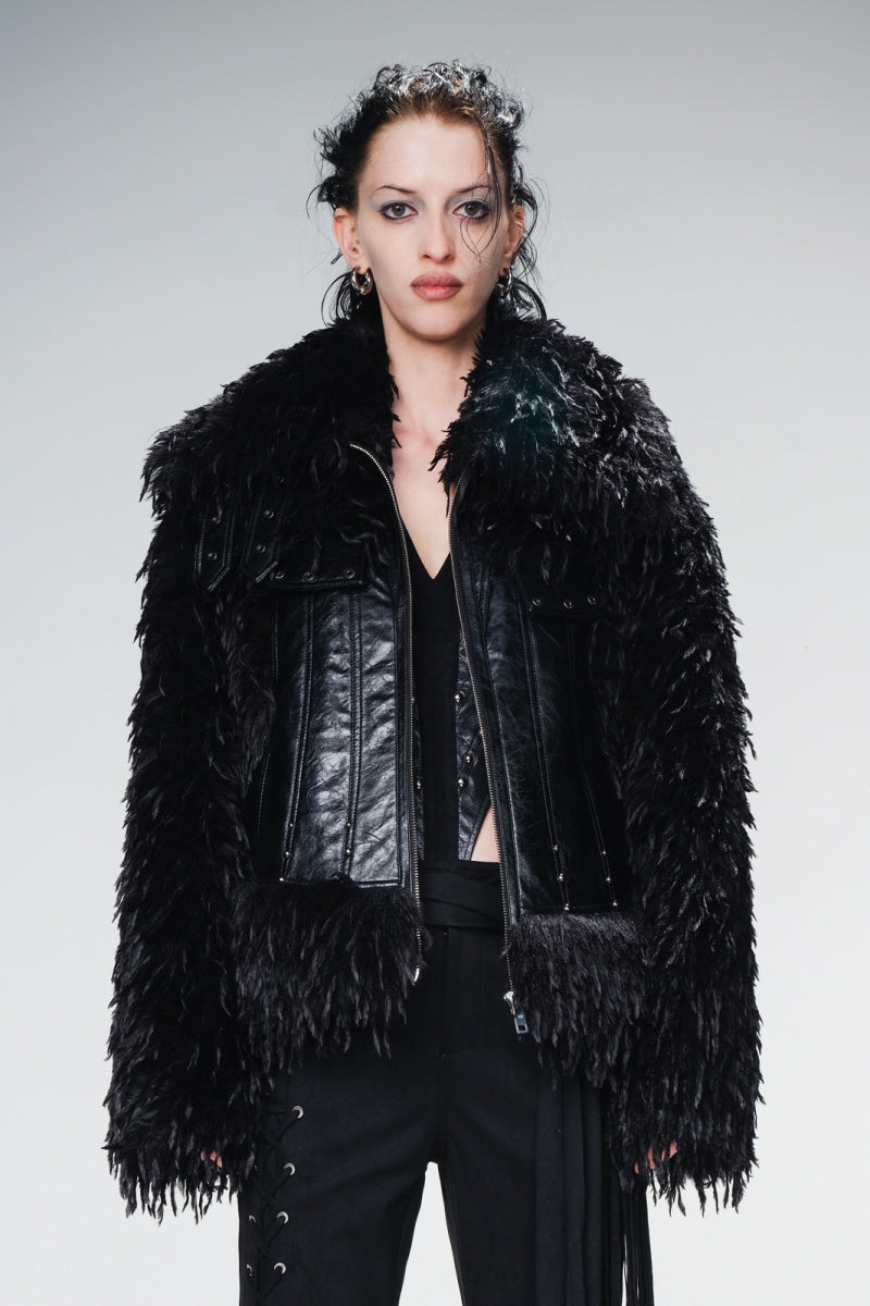 Wilderness Luxe Panel Fur Leather Jacket - Black