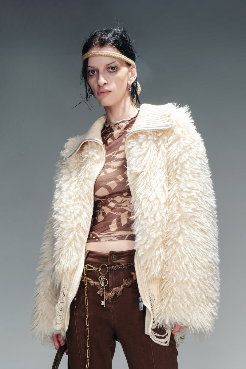 Cream Whispers Brushed Fur Jacket