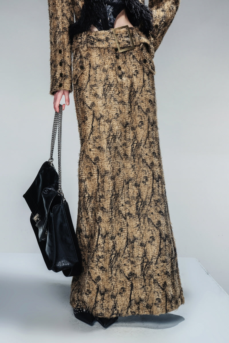 Autumn Veil Tweed Ensemble - Jacket & Maxi Skirt