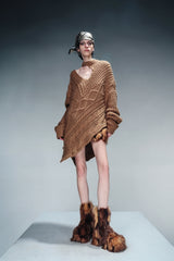 Asymmetrical Cozy Drape Knit Pullover-Brown