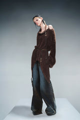 Draped Whisper Asymmetrical Sweater-Brown