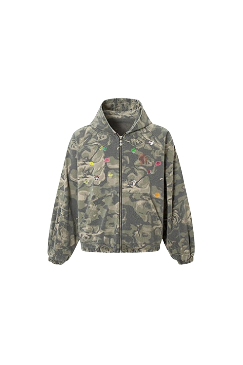 Graffiti Camo Hooded Zip Jacket